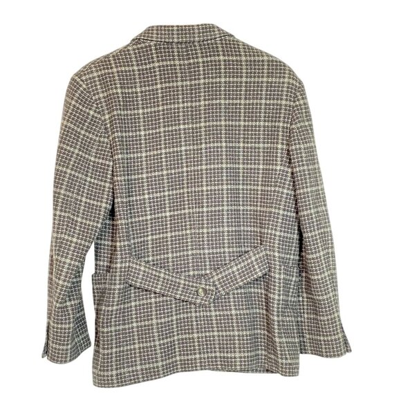 Vintage Mondi 36 Women's Wool Plaid Blazer Brown & Gray Oversized Back Belt - Picture 2 of 12
